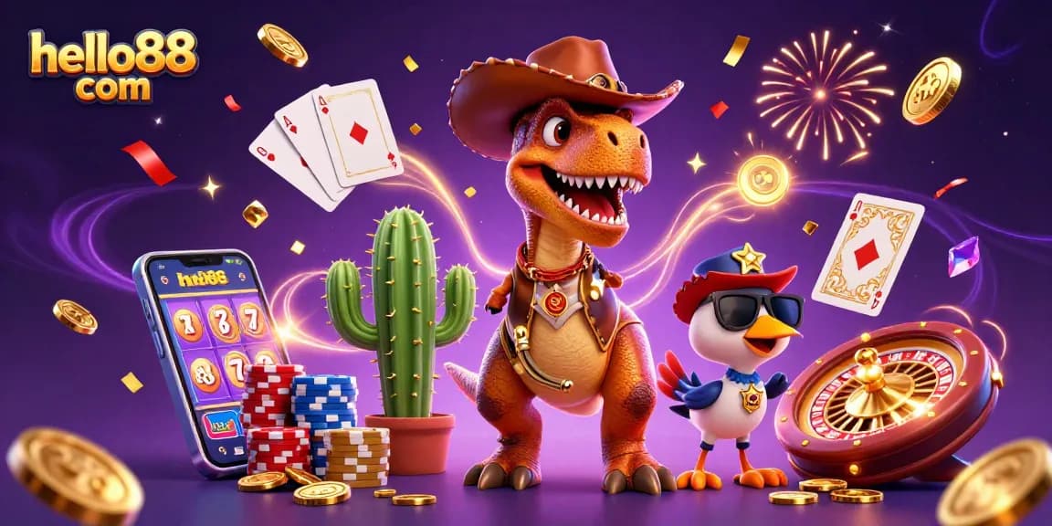 Spin the reels and win big at hello88 com with our vibrant 3D casino scene showcasing exciting gameplay elements.