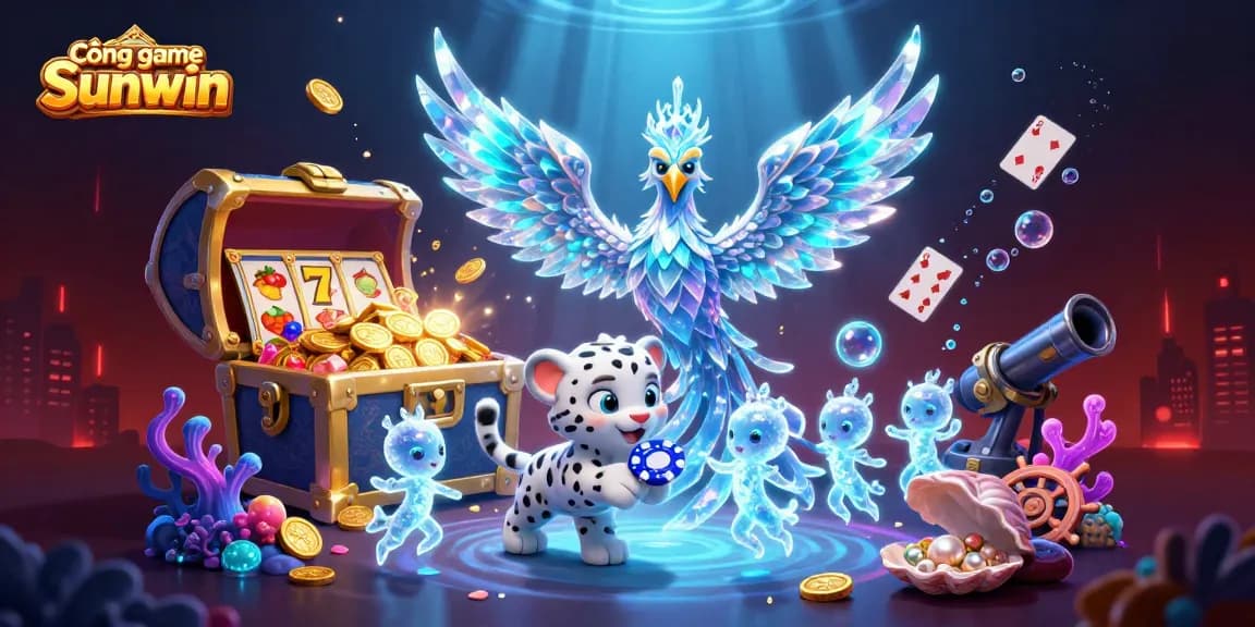 Experience the excitement of Cổng game Sunwin with vividly illustrated characters and slot elements.