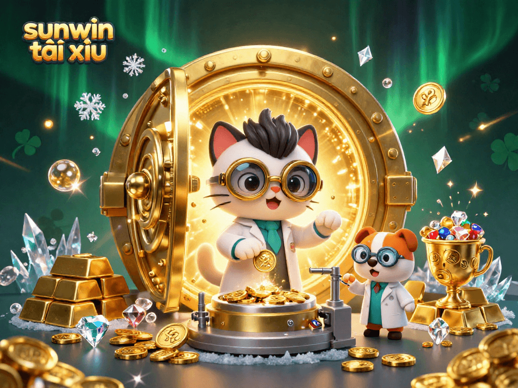 Engage in sunwin tài xỉu action with vibrant characters amid a golden treasure-filled scene.