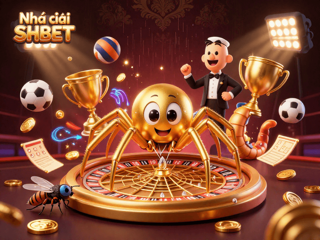 Bet on Nhà cái SHBET with thrilling golden spider and sports elements in dynamic casino scene.