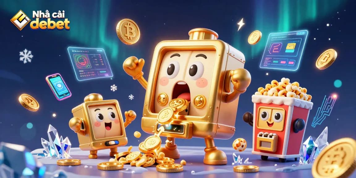 Experience the thrill of winning at Nhà cái Debet with a vibrant 3D casino illustration showcasing exciting gameplay and jackpots.