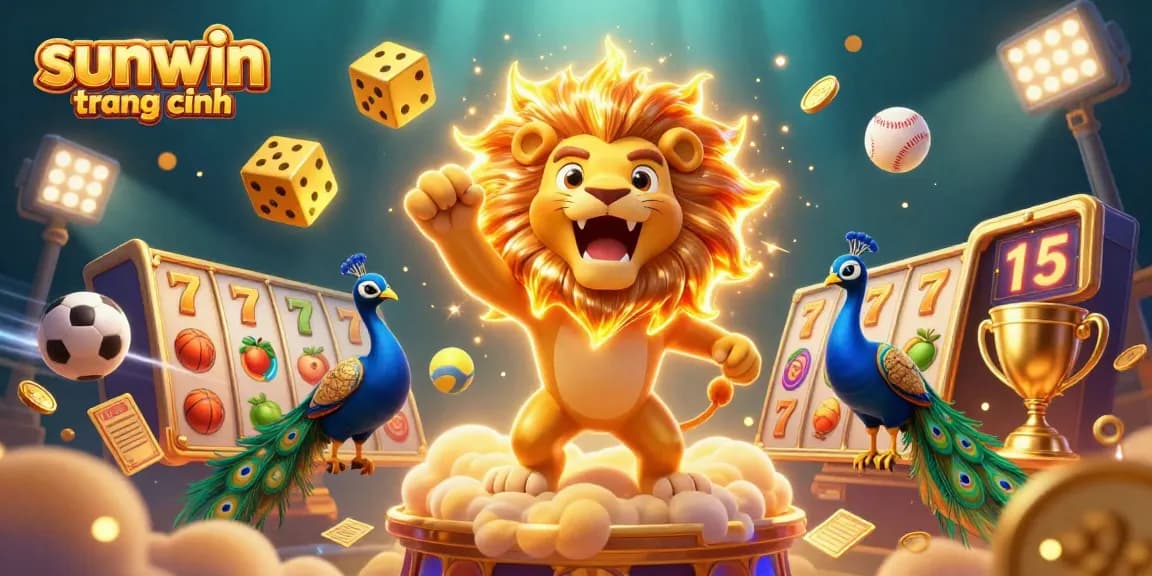 Experience thrilling wins at sunwin trang chính with vibrant slot games surrounding a winning sun lion.