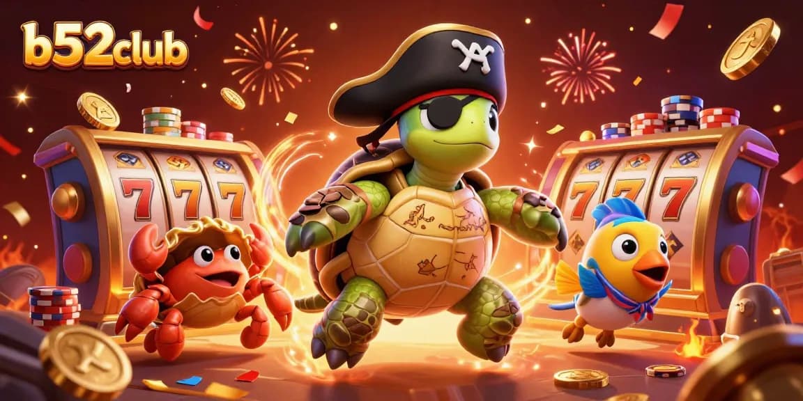 Join the excitement at b52club with a vibrant scene of animated characters amidst rich casino elements.