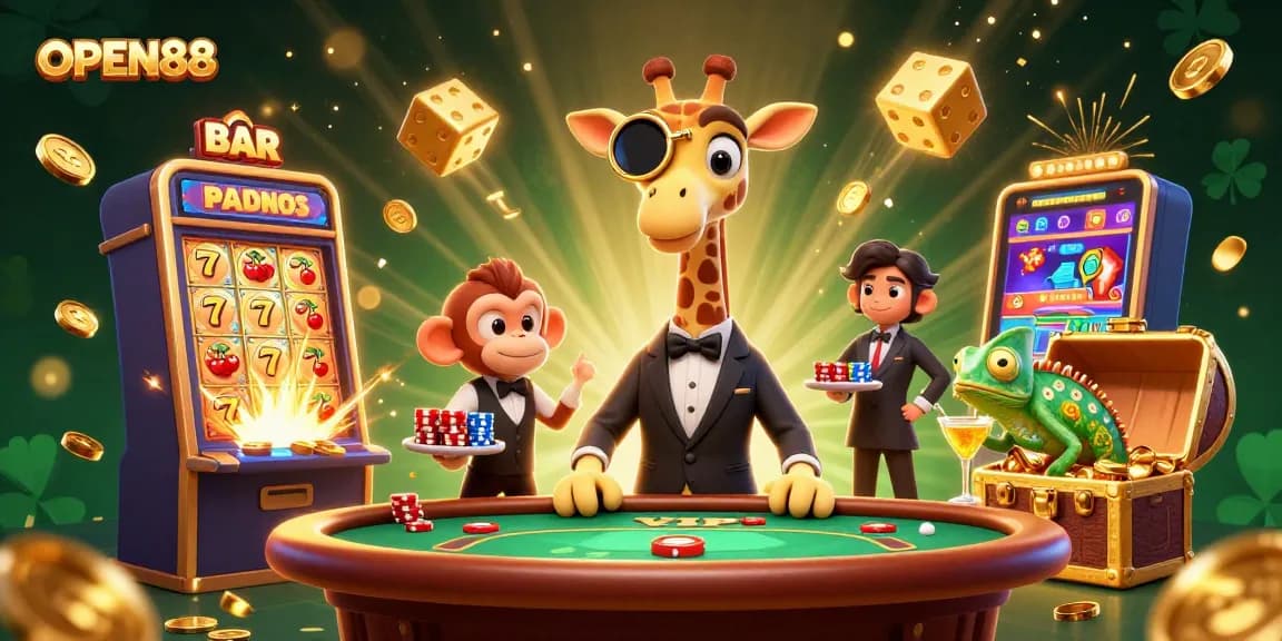 Experience thrilling gameplay at OPEN88 with vibrant casino elements and engaging characters.