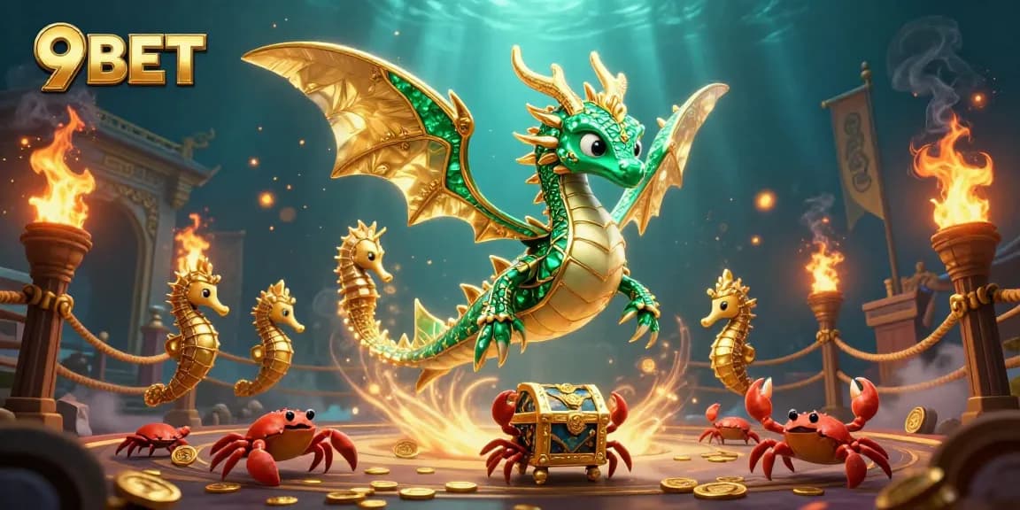 Engage with the vibrant world of 9BET through this dynamic 3D illustration depicting epic gaming elements.
