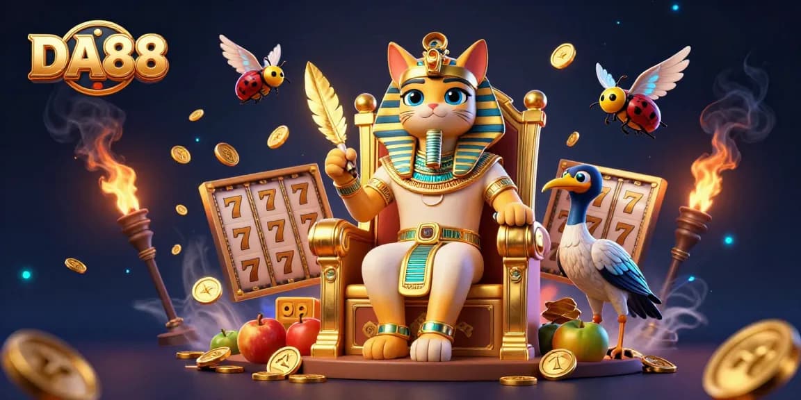 Engage with DA88 in an exhilarating casino scene featuring dynamic slot elements and royal characters.
