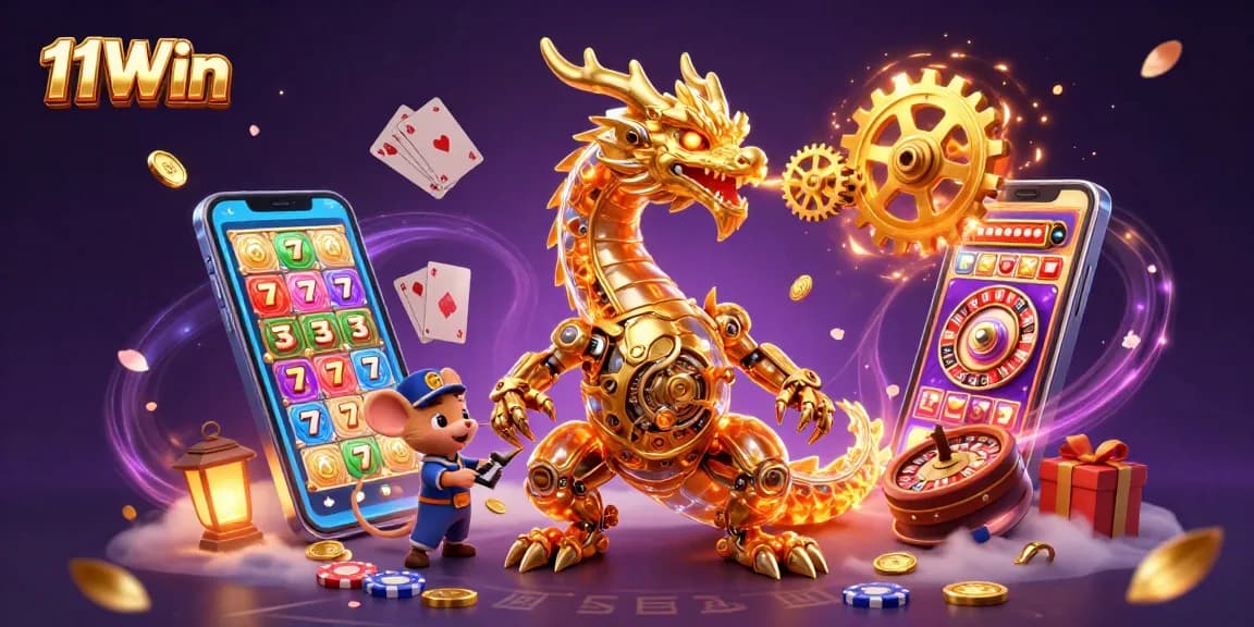 Play thrilling slots with 11Win's golden dragon and immersive casino elements.