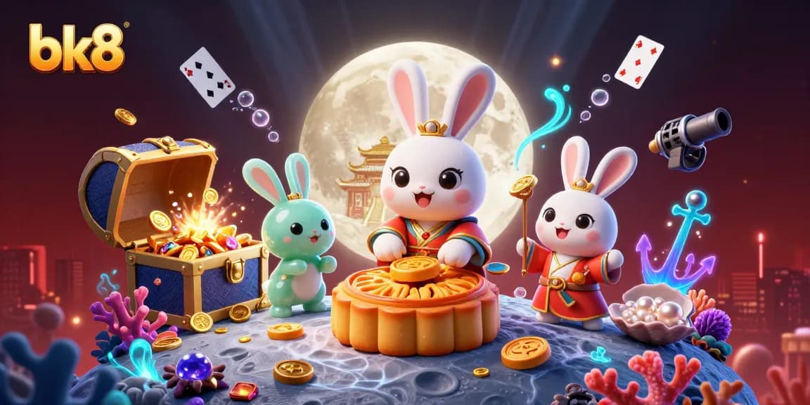 Engage with bk8’s vibrant casino experience through a fantastical moon scene with gaming elements.