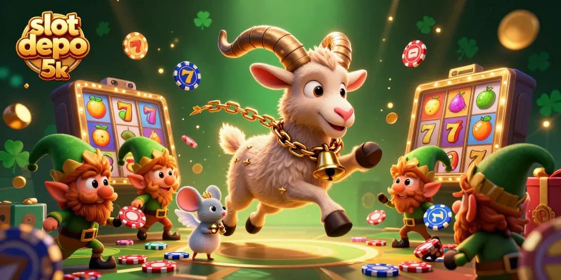 Experience thrilling wins with slot depo 5k, featuring dynamic characters in a vibrant casino atmosphere.