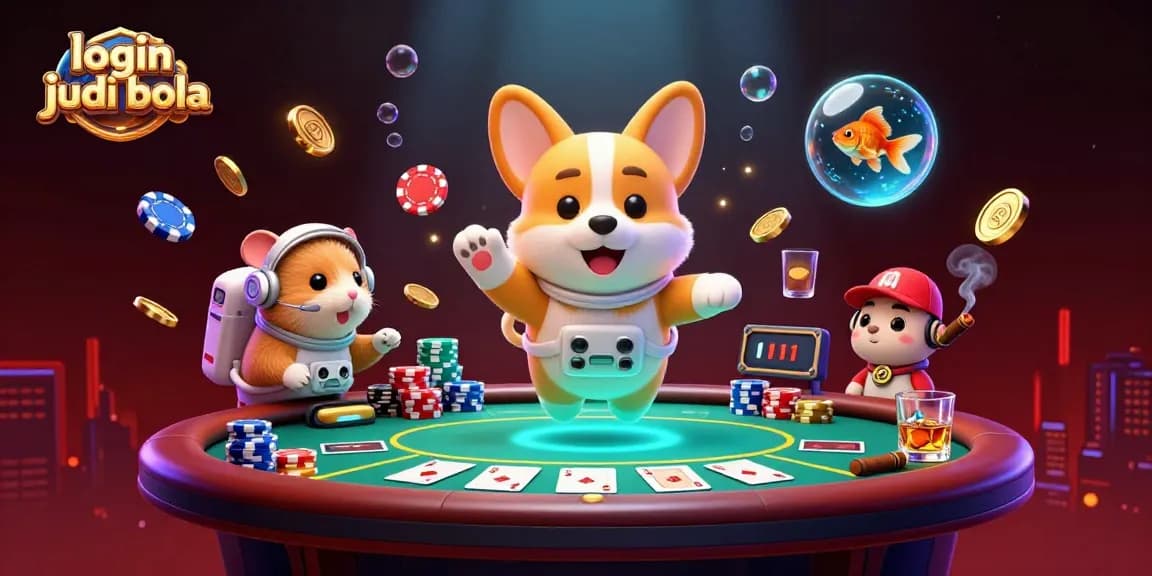Experience thrilling action in a space casino with login judi bola as corgi astronauts play poker amidst drifting coins.