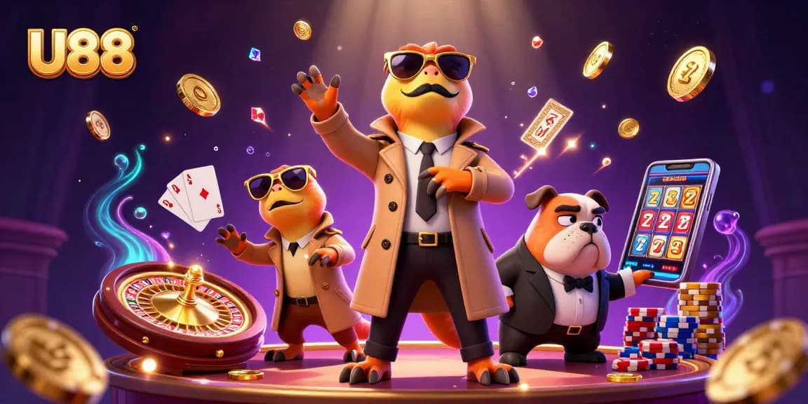 Experience thrilling gameplay at U88 with cartoon raptors entering a VIP casino filled with excitement.