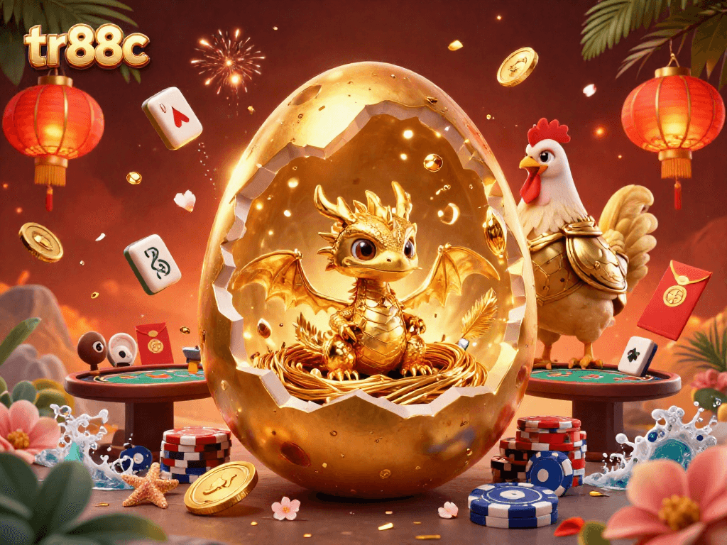 Experience tr88c excitement with vibrant 3D casino elements and a golden dragon scene.