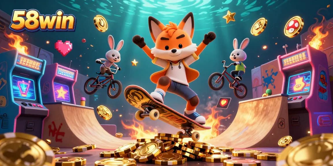 Experience thrilling gaming action at 58win with dynamic 3D characters and vibrant casino elements.