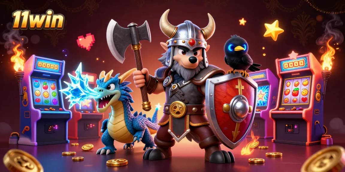 Engage with thrilling slots at 11win, featuring dynamic characters and vibrant casino elements.