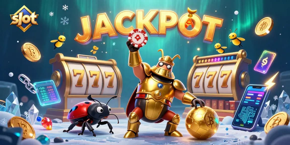 Experience thrilling slot excitement with a dazzling 3D beetle champion celebrating a jackpot.