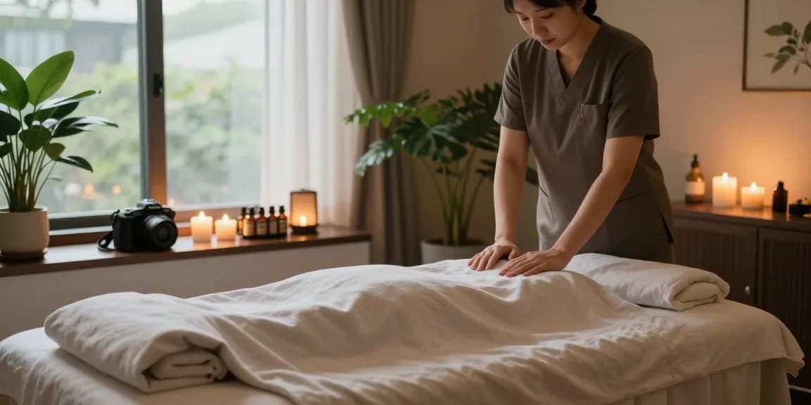 서울출장마사지 therapy scene with calming ambiance and professional setup.