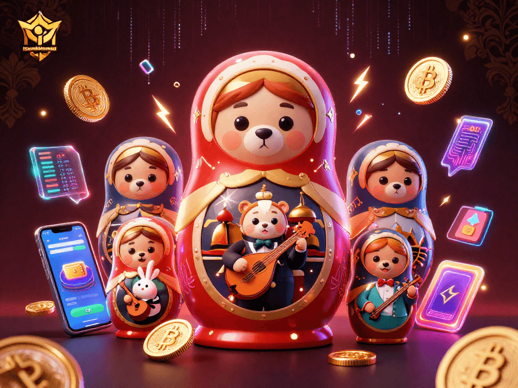Engage with nhandinhkeonhacai through this vibrant 3D casino illustration featuring playful characters and crypto elements.