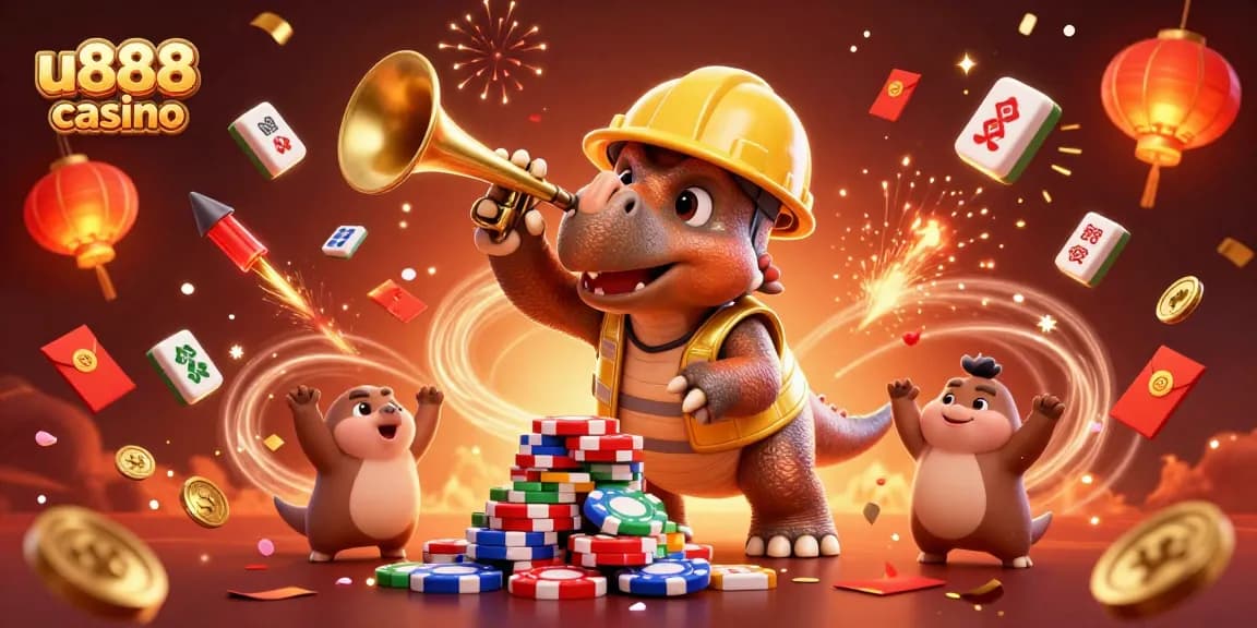 Win big at u888 casino with amazing bonuses and thrilling games featured in this vibrant illustration.