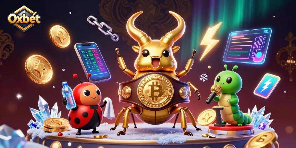 Bet on Oxbet with a vibrant, energetic casino scene featuring glowing crypto elements.