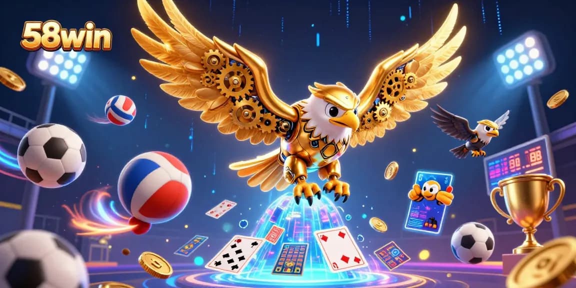 Experience exhilarating gameplay at 58win with a dynamic 3D illustration of cybernetic characters and sports elements.