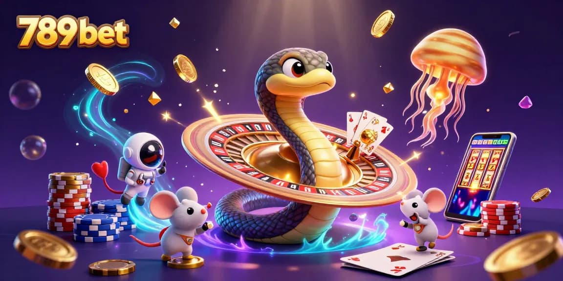 Engage with 789 bet through a lively cosmic gambling scene featuring animated characters and exciting casino elements.