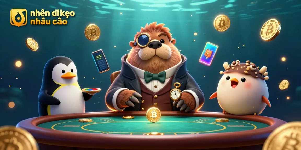 Experience the excitement of nhận định kèo nhà cái with our underwater poker scene showcasing a walrus and friends.