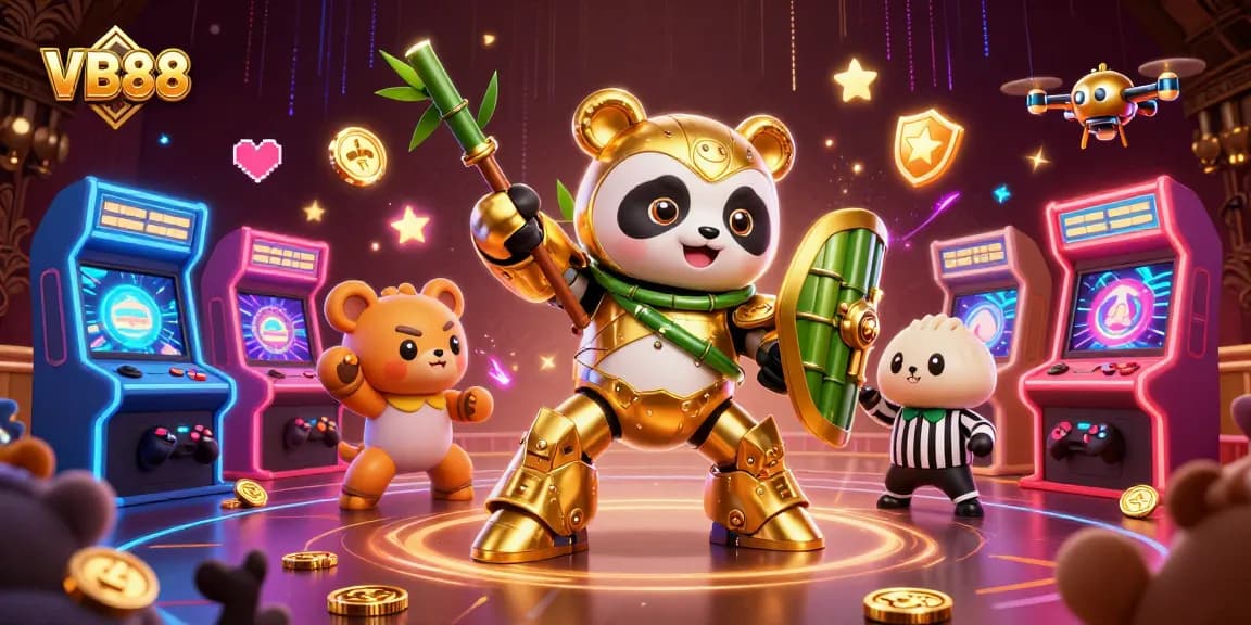 Engage in thrilling gameplay at VB88 with a vibrant 3D casino scene featuring unique characters and elements.