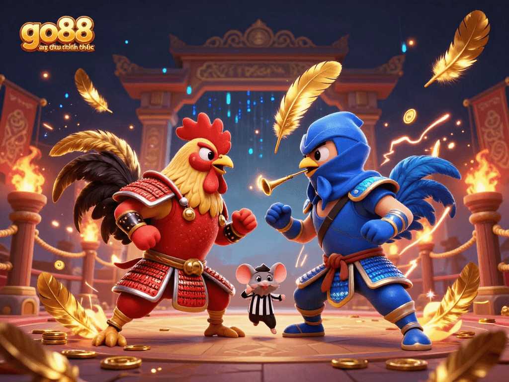 Bet on the clash of go88 trang chu chinh thuc through epic fighting rooster action in this colorful illustration.