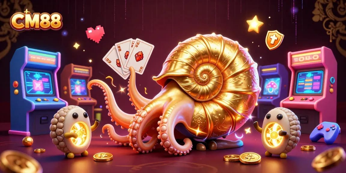 Experience excitement at CM88 with a vibrant 3D casino illustration featuring an ancient nautilus roulette wheel.