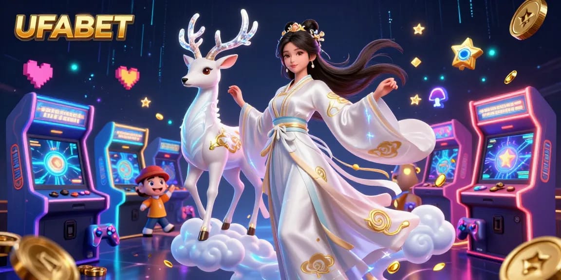 Experience vibrant gaming at UFABET with stunning visuals and dynamic gameplay in this 3D casino illustration.