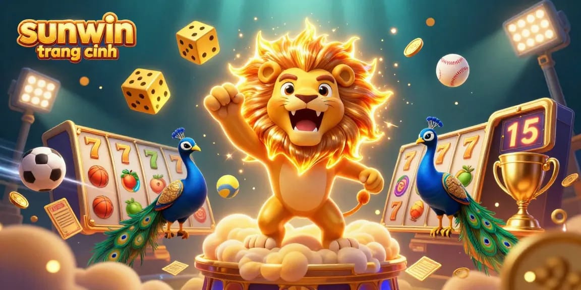 Experience thrilling wins at sunwin trang chính with vibrant slot games surrounding a winning sun lion.