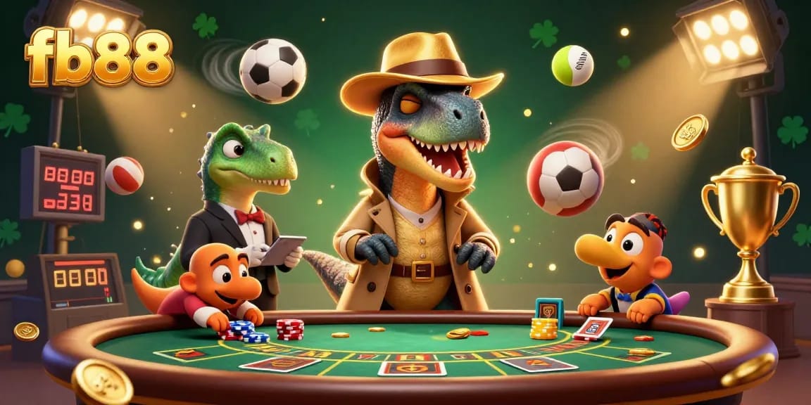 Engage in thrilling gameplay at fb88 with dynamic blackjack action featuring a cartoon velociraptor.