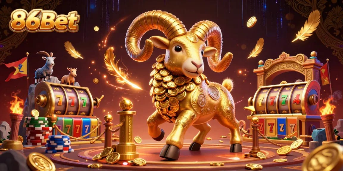 Engage with thrilling slot reels and massive golden ram at 86Bet's vibrant casino scene.
