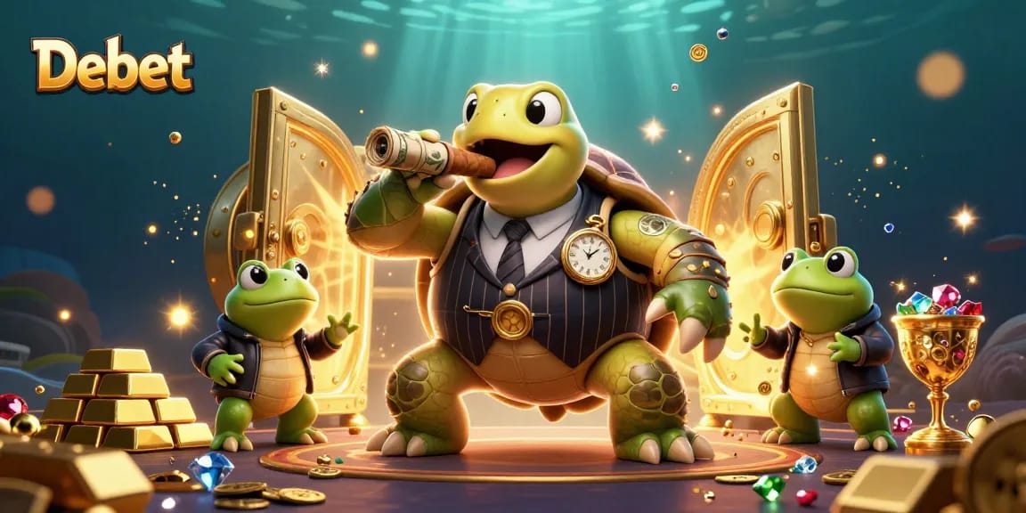 Engage in thrilling gameplay with Debet, featuring a vibrant 3D casino scene with character dynamics.