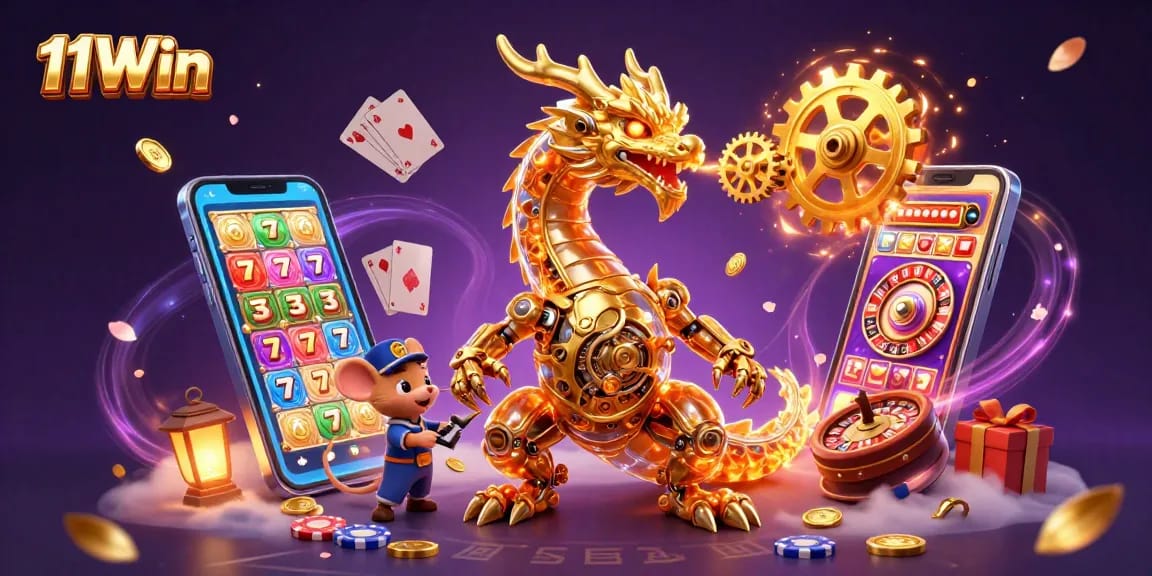 Play thrilling slots with 11Win's golden dragon and immersive casino elements.