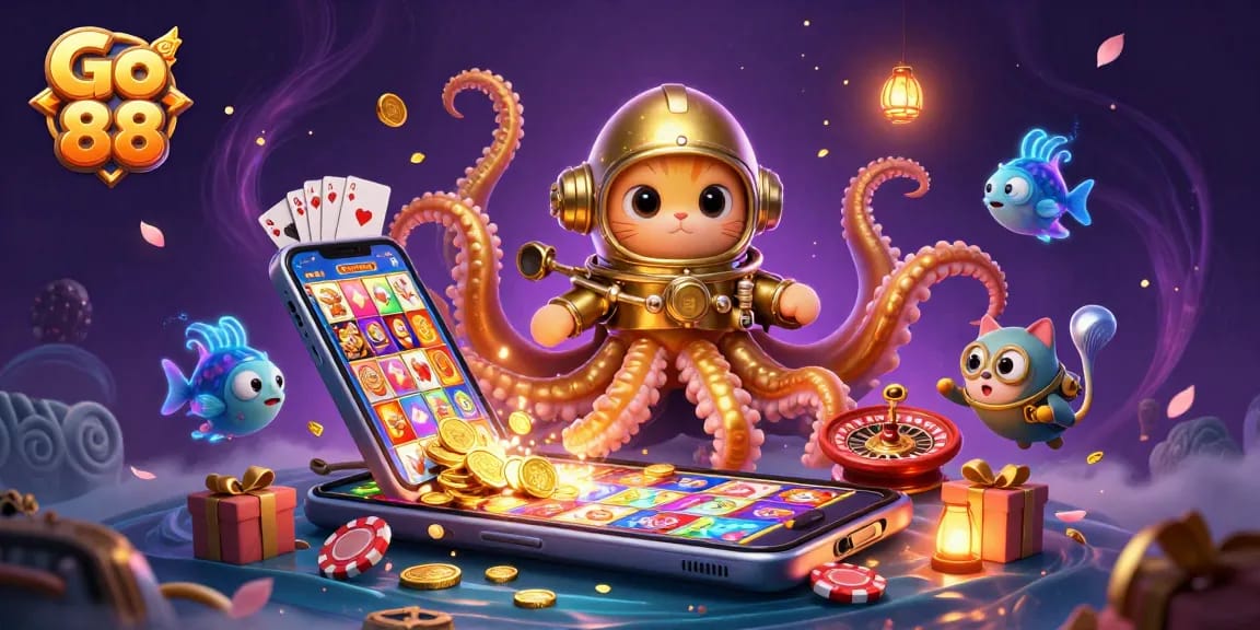 Experience thrilling gameplay at Go 88 with vibrant 3D cartoon characters and dynamic casino elements.