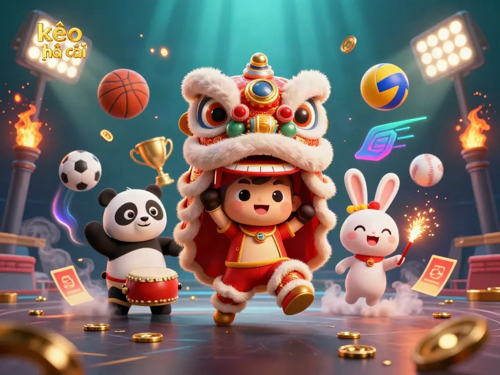Experience the vibrant energy of the kèo nhà cái scene with characters and sports elements in action, showcasing gambling excitement.