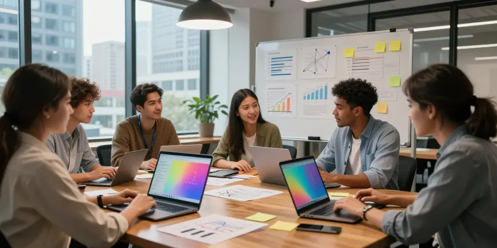 Team collaborating on Paid Ads Management strategies in a modern office.