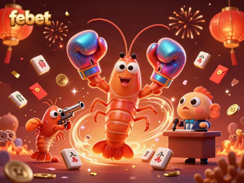 Experience thrilling moments at Febet with dynamic digital art featuring animated sea creatures and casino elements.