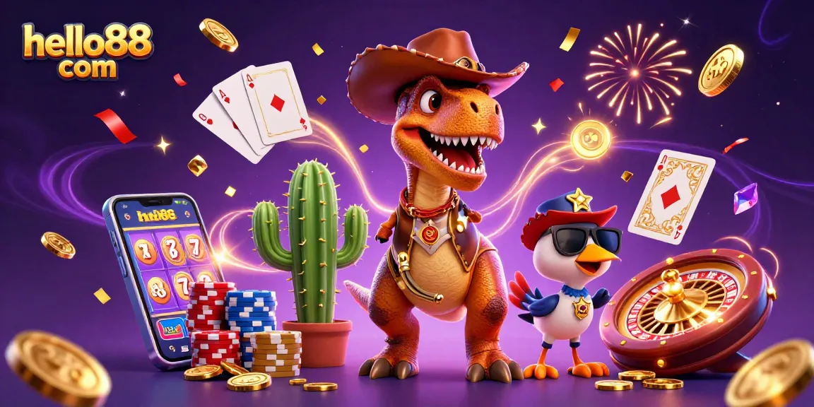 Spin the reels and win big at hello88 com with our vibrant 3D casino scene showcasing exciting gameplay elements.