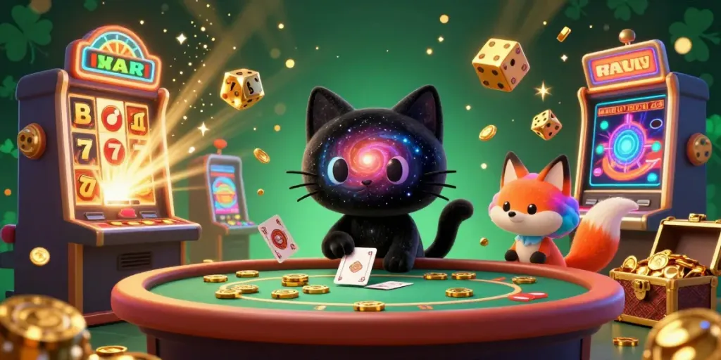 Experience thrilling games at sunwin trang chính with a cosmic twist in this vibrant 3D illustration.