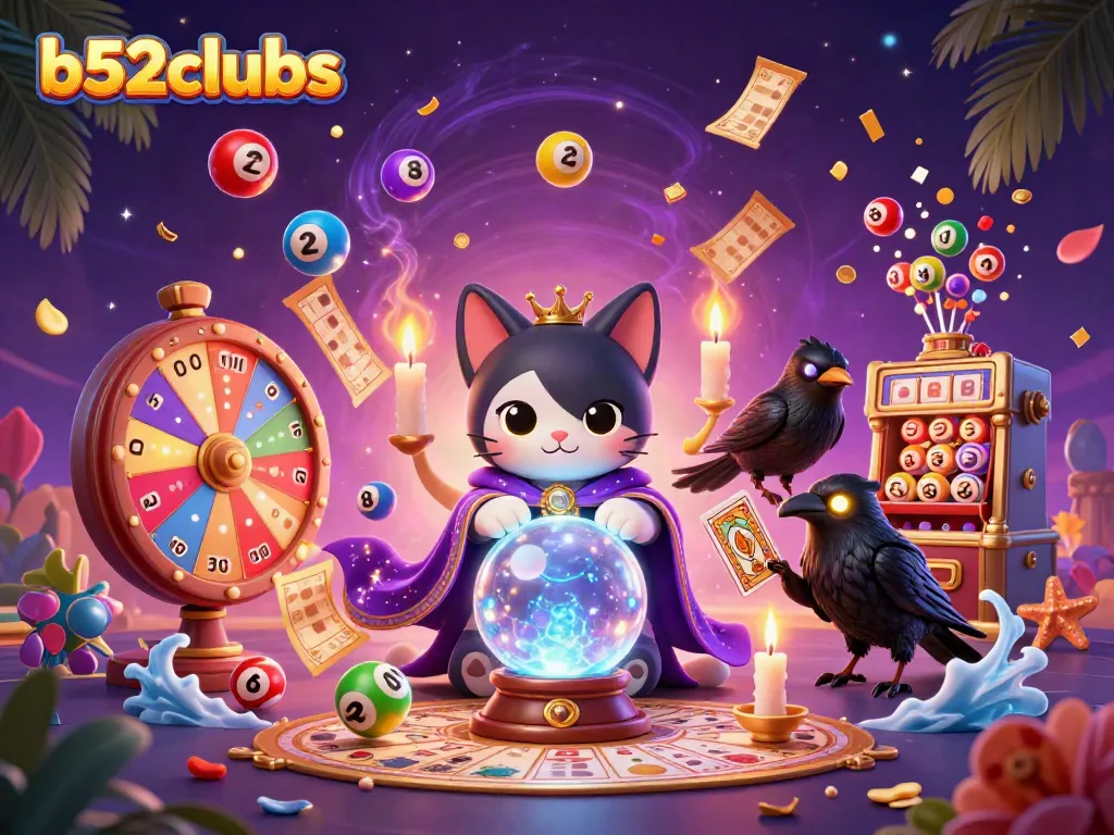 Win big with b52clubs at this vibrant, detailed gambling scene showcasing magical elements.