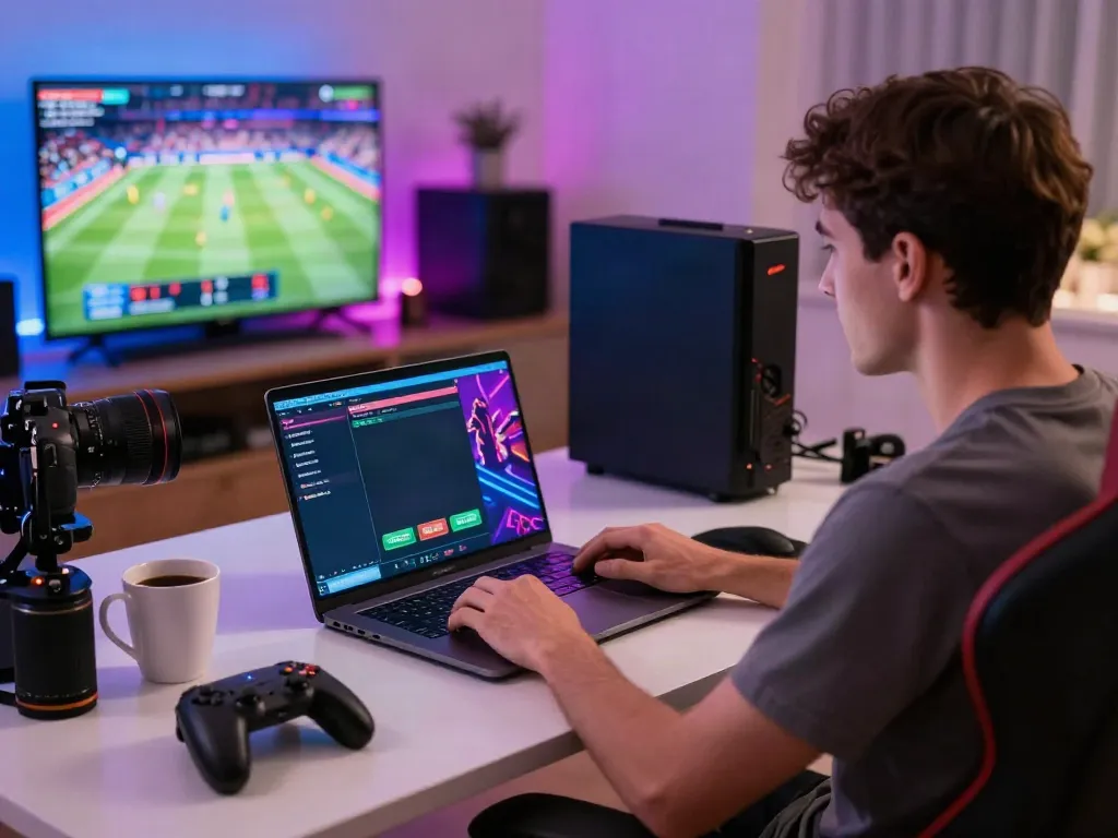 Engaged user at https://gem88.jpn.com/ placing live bets in a vibrant gaming workspace.