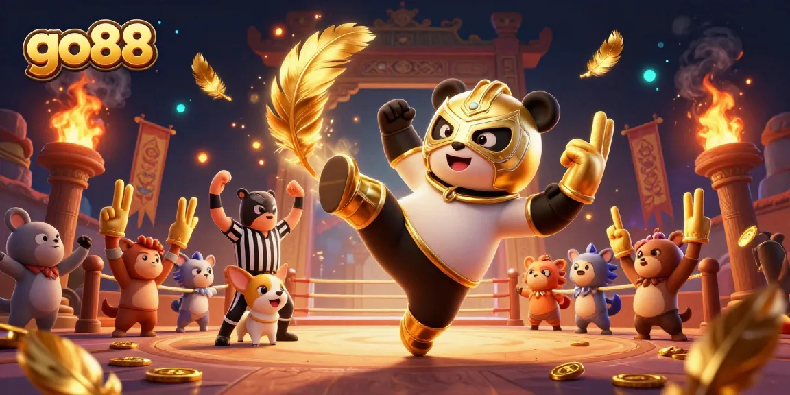 Experience the excitement of go88 as a panda wrestler conquers the ring in this dynamic illustration.