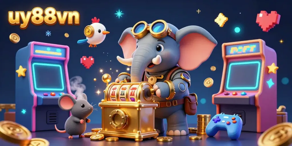Engage in thrilling slots at uy88vn with this vibrant steampunk-themed casino scene full of excitement.