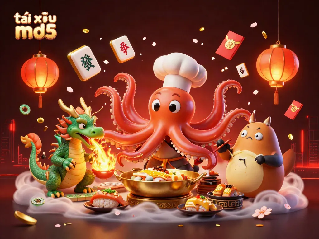 Engage in the thrilling world of tài xỉu md5 with a vibrant 3D illustration of characters and gaming elements.
