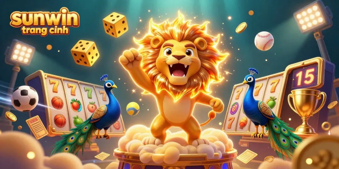 Experience thrilling wins at sunwin trang chính with vibrant slot games surrounding a winning sun lion.