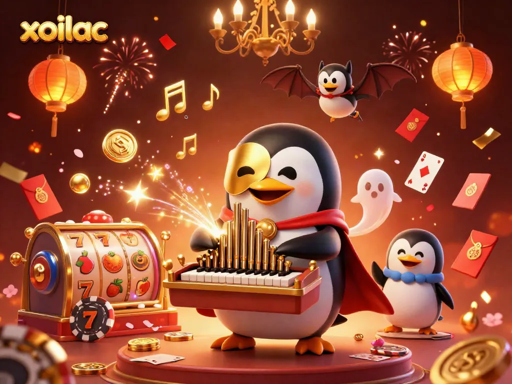 Experience the excitement of xoilac with a whimsical 3D casino scene of joyful characters and animated elements.
