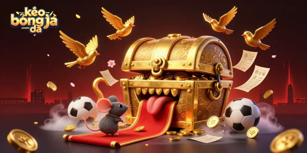 Bet on kèo bóng đá with vibrant casino-themed scene, featuring gold and sports elements.