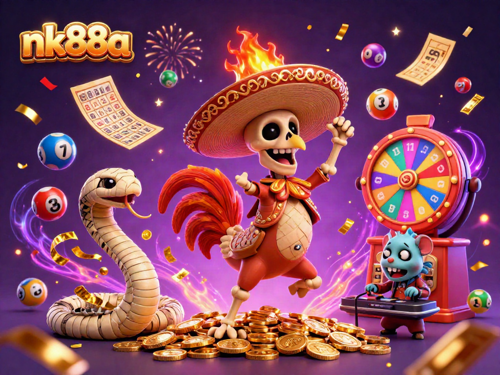 Experience the thrill of nk88a with a vibrant casino scene featuring lively characters and dynamic game elements.